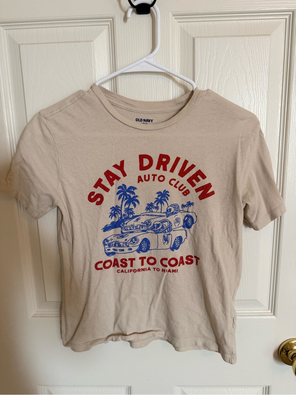 Old Navy Beige Graphic Tee with Red & Blue Print